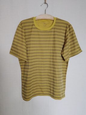 Patagonia Rhythm Men's Crew Neck Shirt Mustard Striped ~ Size Medium